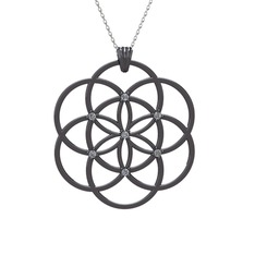 Taşlı Yaşam Tohumu Kolye - Pırlanta 925 ayar siyah rodyum kaplama gümüş kolye (0.105 karat, 40 cm beyaz altın rolo zincir) #m5dunh