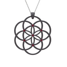 Kök yakut 925 ayar siyah rodyum kaplama gümüş kolye (40 cm beyaz altın rolo zincir)