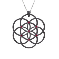 Taşlı Yaşam Tohumu Kolye - Rodolit garnet 925 ayar siyah rodyum kaplama gümüş kolye (40 cm beyaz altın rolo zincir) #mpxfh