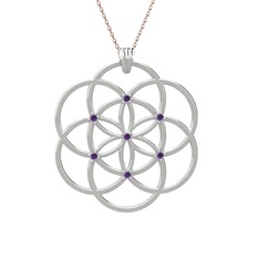 Taşlı Yaşam Tohumu Kolye - Ametist 18 ayar beyaz altın kolye (40 cm rose altın rolo zincir) #o1yl8y