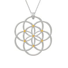 Taşlı Yaşam Tohumu Kolye - Sitrin 14 ayar beyaz altın kolye (40 cm beyaz altın rolo zincir) #qrdda3