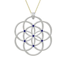 Taşlı Yaşam Tohumu Kolye - Lab safir 18 ayar beyaz altın kolye (40 cm gümüş rolo zincir) #qu6281