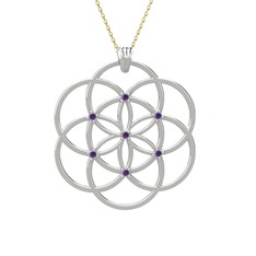 Ametist 18 ayar beyaz altın kolye (40 cm altın rolo zincir)