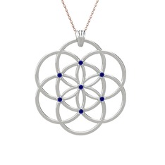 Taşlı Yaşam Tohumu Kolye - Lab safir 18 ayar beyaz altın kolye (40 cm rose altın rolo zincir) #upyhde