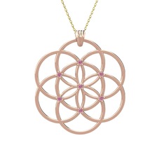 Taşlı Yaşam Tohumu Kolye - Pembe kuvars 14 ayar rose altın kolye (40 cm altın rolo zincir) #vds7wv