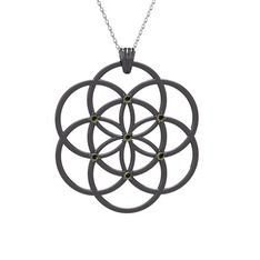 Taşlı Yaşam Tohumu Kolye - Peridot 925 ayar siyah rodyum kaplama gümüş kolye (40 cm beyaz altın rolo zincir) #w5pkft