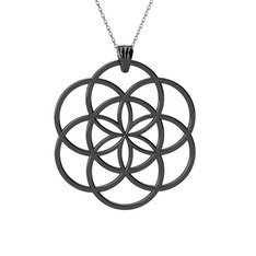 Yaşam Tohumu Kolye - 925 ayar siyah rodyum kaplama gümüş kolye (40 cm beyaz altın rolo zincir) #10ka8aa