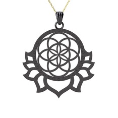 Lotus Yaşam Tohumu Kolye - 925 ayar siyah rodyum kaplama gümüş kolye (40 cm altın rolo zincir) #1044hiz