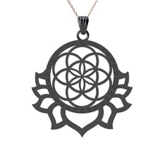 Lotus Yaşam Tohumu Kolye - 925 ayar siyah rodyum kaplama gümüş kolye (40 cm gümüş rolo zincir) #1u8dce0