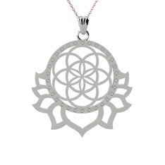 Lotus Yaşam Tohumu Kolye - 8 ayar beyaz altın kolye (40 cm rose altın rolo zincir) #1ud9ftu