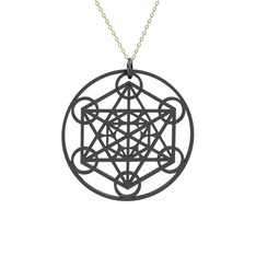 Metatron Küp Kolye - 925 ayar siyah rodyum kaplama gümüş kolye (40 cm altın rolo zincir) #1bthv0p