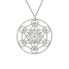 Metatron Küp Kolye - 18 ayar beyaz altın kolye (40 cm gümüş rolo zincir) #1nf9x92