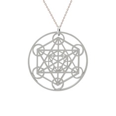 Metatron Küp Kolye - 14 ayar beyaz altın kolye (40 cm rose altın rolo zincir) #1x2fn7m