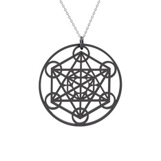 Metatron Küp Kolye - 925 ayar siyah rodyum kaplama gümüş kolye (40 cm gümüş rolo zincir) #fcacx0
