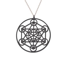 Metatron Küp Kolye - 925 ayar siyah rodyum kaplama gümüş kolye (40 cm rose altın rolo zincir) #l8okev