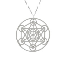 Metatron Küp Kolye - 14 ayar beyaz altın kolye (40 cm gümüş rolo zincir) #ortqet