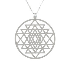 Sri Yantra Kolye - 18 ayar beyaz altın kolye (40 cm beyaz altın rolo zincir) #159iasq