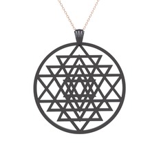 Sri Yantra Kolye - 925 ayar siyah rodyum kaplama gümüş kolye (40 cm rose altın rolo zincir) #16a9lhb