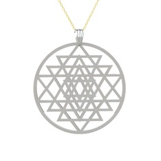 Sri Yantra Kolye - 18 ayar beyaz altın kolye (40 cm gümüş rolo zincir) #1gy1o61