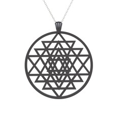 Sri Yantra Kolye - 925 ayar siyah rodyum kaplama gümüş kolye (40 cm gümüş rolo zincir) #1ybl6s4
