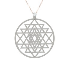Sri Yantra Kolye - 8 ayar beyaz altın kolye (40 cm rose altın rolo zincir) #f24ghx