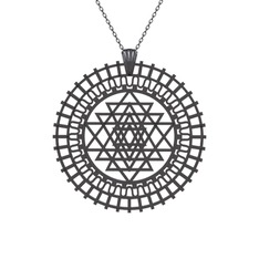 Saraswati Sri Yantra - 925 ayar siyah rodyum kaplama gümüş kolye (40 cm gümüş rolo zincir) #1hhg217