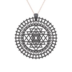 Saraswati Sri Yantra - 925 ayar siyah rodyum kaplama gümüş kolye (40 cm rose altın rolo zincir) #1jeksia