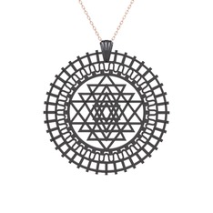 Saraswati Sri Yantra - 925 ayar siyah rodyum kaplama gümüş kolye (40 cm rose altın rolo zincir) #1jeksia