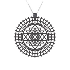 Saraswati Sri Yantra - 925 ayar siyah rodyum kaplama gümüş kolye (40 cm gümüş rolo zincir) #1nnpum0