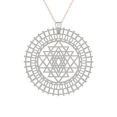 Saraswati Sri Yantra - 18 ayar beyaz altın kolye (40 cm rose altın rolo zincir) #1w9d4co
