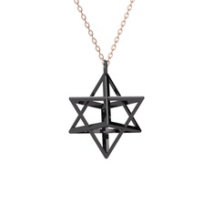 925 ayar siyah rodyum kaplama gümüş kolye (40 cm rose altın rolo zincir)