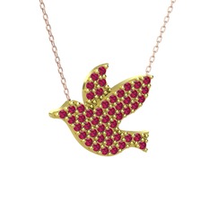 Güvercin Kolye - Rodolit garnet 18 ayar altın kolye (40 cm rose altın rolo zincir) #1035f54