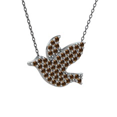 Dumanlı kuvars 18 ayar beyaz altın kolye (40 cm gümüş rolo zincir)