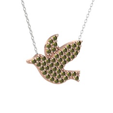 Güvercin Kolye - Peridot 14 ayar rose altın kolye (40 cm beyaz altın rolo zincir) #133hang