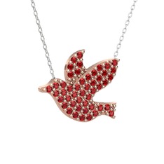 Güvercin Kolye - Garnet 925 ayar rose altın kaplama gümüş kolye (40 cm beyaz altın rolo zincir) #15phcz0