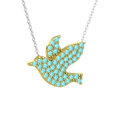 Güvercin Kolye - Akuamarin 18 ayar altın kolye (40 cm gümüş rolo zincir) #163rjz5