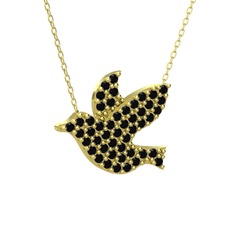 Güvercin Kolye - Siyah zirkon 14 ayar altın kolye (40 cm altın rolo zincir) #1dixzle