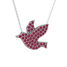 Güvercin Kolye - Rodolit garnet 18 ayar beyaz altın kolye (40 cm beyaz altın rolo zincir) #1e3ulzf