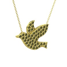 Güvercin Kolye - Peridot 8 ayar altın kolye (40 cm gümüş rolo zincir) #1gaf8du