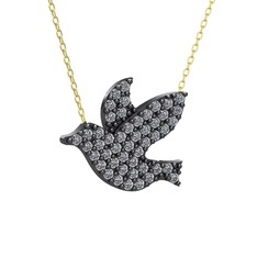 Güvercin Kolye - Pırlanta 925 ayar siyah rodyum kaplama gümüş kolye (0.4224 karat, 40 cm gümüş rolo zincir) #1gj6ycn
