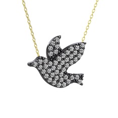 Güvercin Kolye - Swarovski 925 ayar siyah rodyum kaplama gümüş kolye (40 cm altın rolo zincir) #1hoy39s