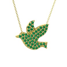 Güvercin Kolye - Yeşil kuvars 8 ayar altın kolye (40 cm gümüş rolo zincir) #1i6spt2