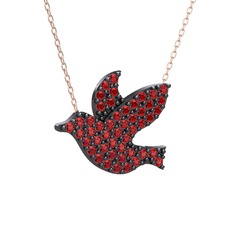 Güvercin Kolye - Garnet 925 ayar siyah rodyum kaplama gümüş kolye (40 cm rose altın rolo zincir) #1iagpcg