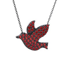 Güvercin Kolye - Garnet 925 ayar siyah rodyum kaplama gümüş kolye (40 cm gümüş rolo zincir) #1iljyh5