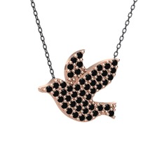 Güvercin Kolye - Siyah zirkon 8 ayar rose altın kolye (40 cm gümüş rolo zincir) #1jg3h2p