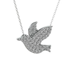 Güvercin Kolye - Swarovski 8 ayar beyaz altın kolye (40 cm gümüş rolo zincir) #1jmcncu