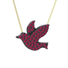 Rodolit garnet 925 ayar siyah rodyum kaplama gümüş kolye (40 cm altın rolo zincir)