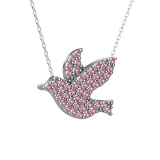 Pembe kuvars 14 ayar beyaz altın kolye (40 cm beyaz altın rolo zincir)