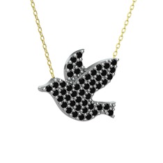 Güvercin Kolye - Siyah zirkon 8 ayar beyaz altın kolye (40 cm gümüş rolo zincir) #1n8uwf9