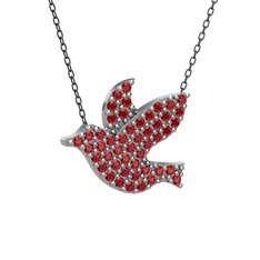 Garnet 14 ayar beyaz altın kolye (40 cm gümüş rolo zincir)
